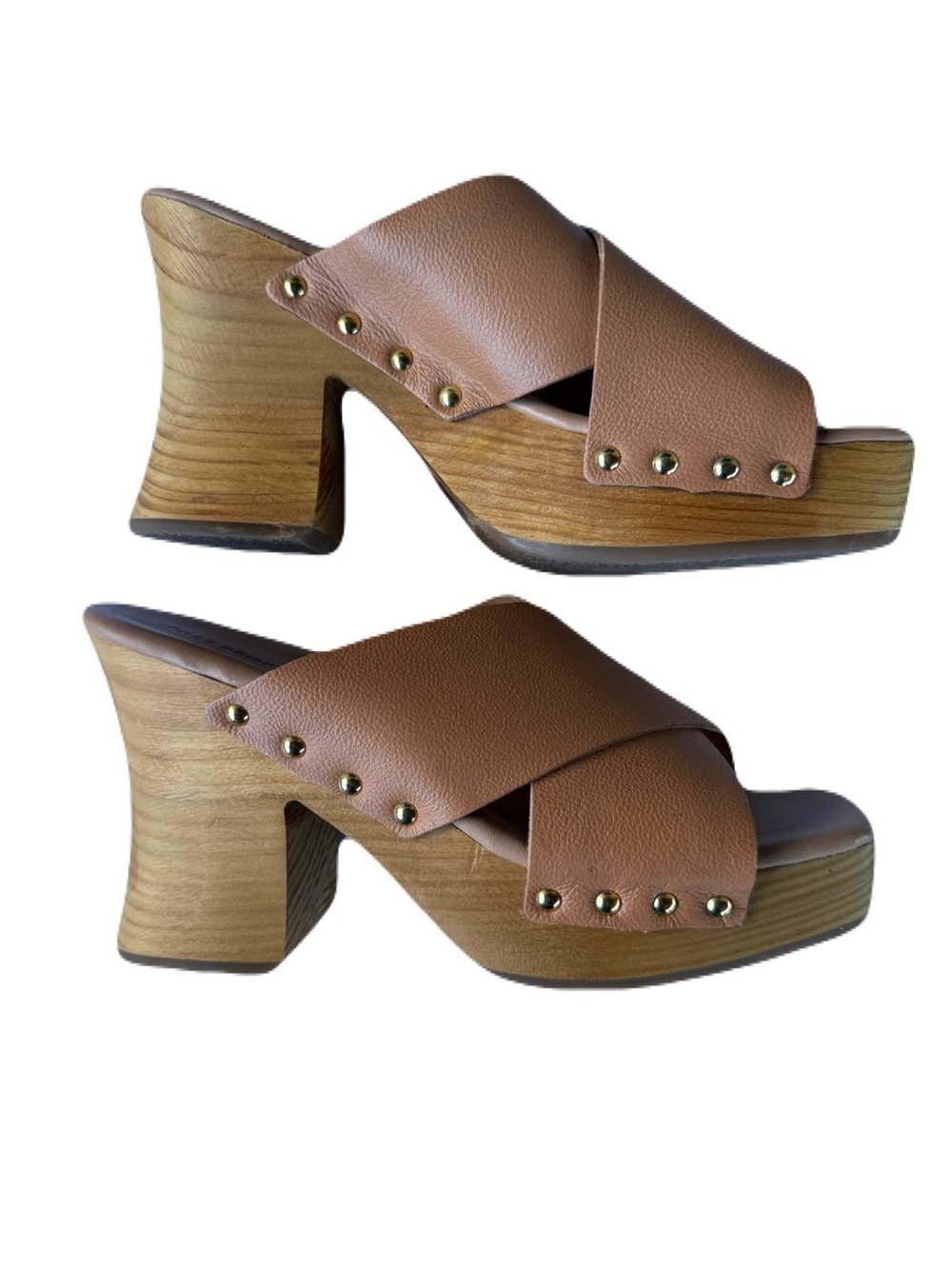 Free People Cognac Crisscross Leather Platform Mules - Picture 3 of 5